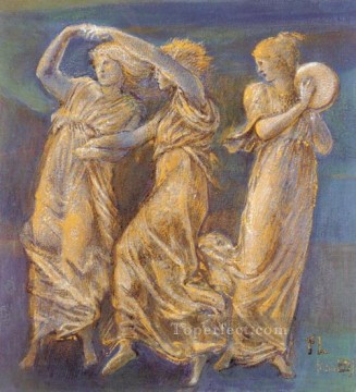 エドワード・バーン・ジョーンズ Painting - 3人の女性が踊り 演奏するラファエル前派サー・エドワード・バーン・ジョーンズ